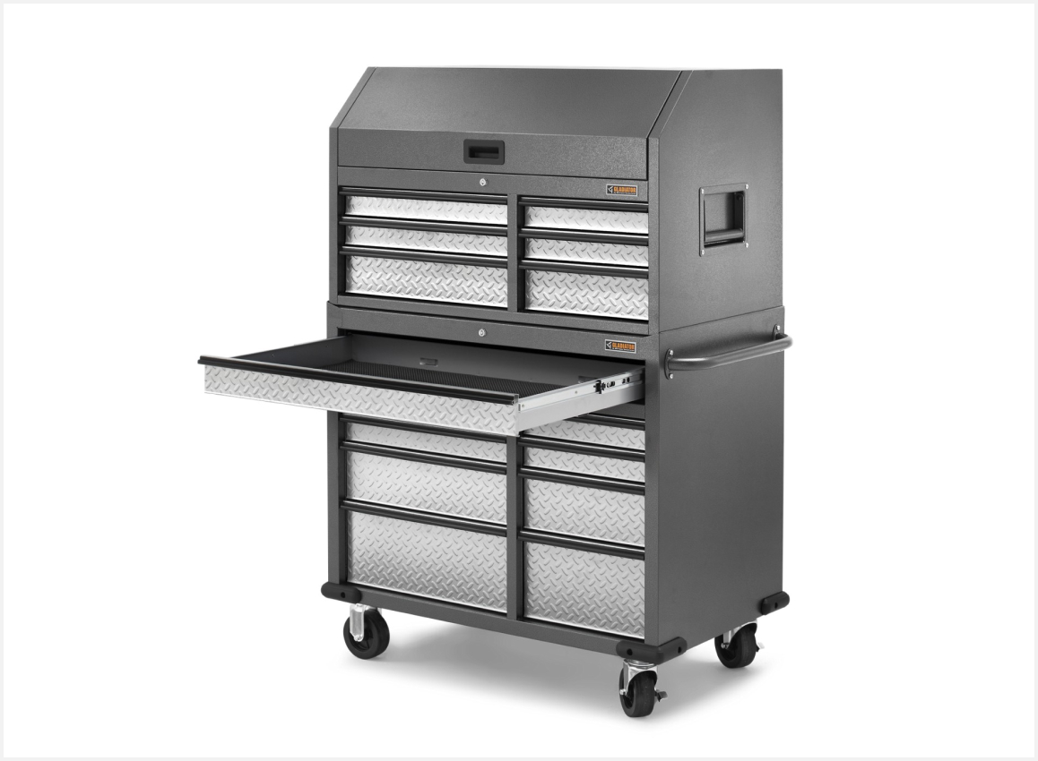 A Gladiator Mobile Tool Chest with a drawer pulled out