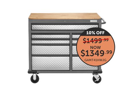 Premier 41 inch (104.1 cm) 9-drawer Mobile Tool Workbench with Solid Wood Top