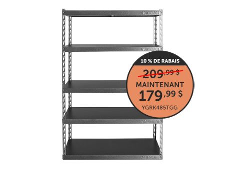 Rayonnage EZ Connect de 48 po (121,9 cm) avec 5 tablettes de 18 po (45,7cm) de profondeur